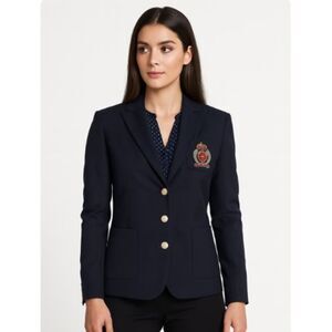 Andrea Behar Blazer Boston Proper Gold Crested Black Lined Jacket Size S / 8